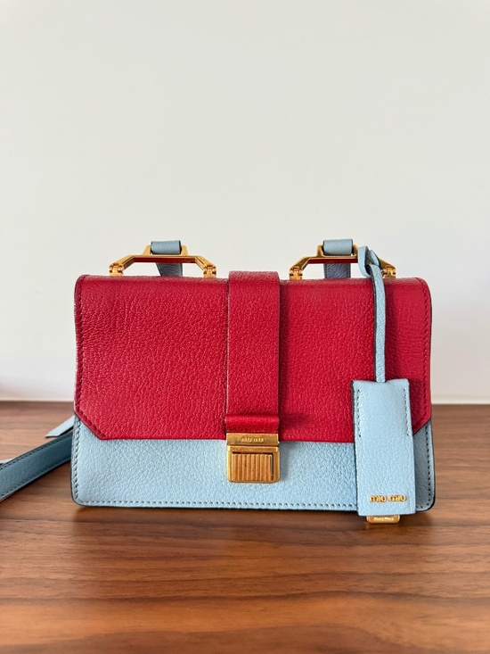 Miu Miu Handbags - Miu Miu Two Colour Madras Leather Flap Shoulder Bag Pre-Owned